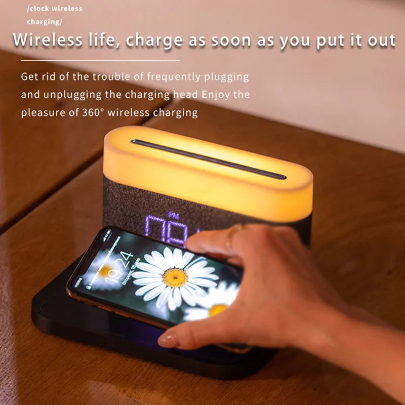 Black wireless charger desktop clock night light table lamp with modern simple design