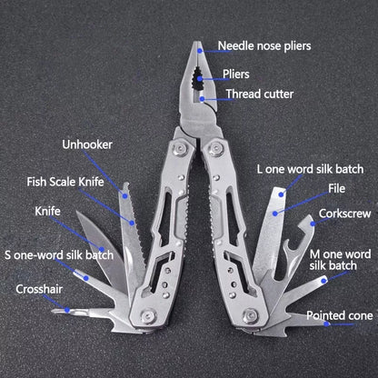 All Steel Multi-function Pliers with 14 tools including pliers, screwdrivers, and cutter