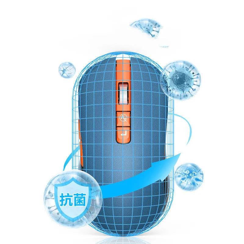 Mute IFLYTEK wireless gaming mouse with seven buttons and USB receiver on wooden desk