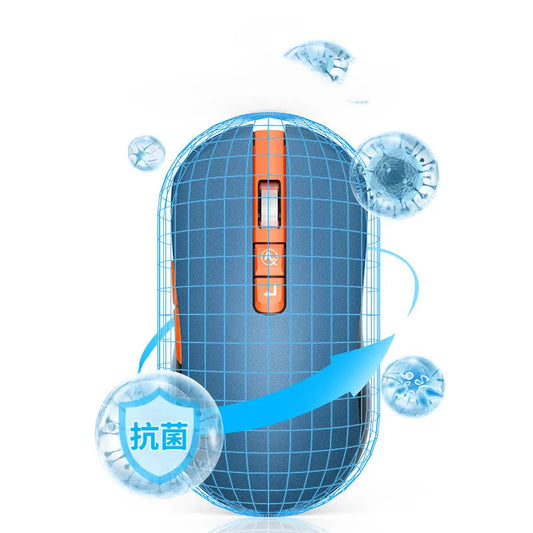 Mute IFLYTEK wireless gaming mouse with seven buttons and USB receiver on wooden desk