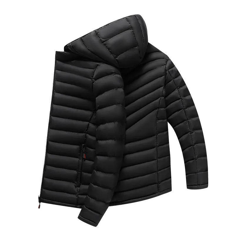 Men's Lightweight Down Cotton-padded Jacket Hooded Cardigan Coat with Detachable Collar and Zipper Pockets in Polyester Fibre - Solid Colour Army Green Black Blue Sizes L XL 2XL 3XL 4XL
