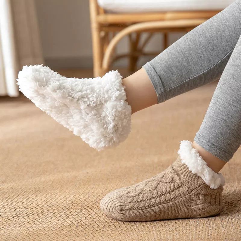 Winter Knitted Plush Floor Socks with Non-slip Soles in Various Colors