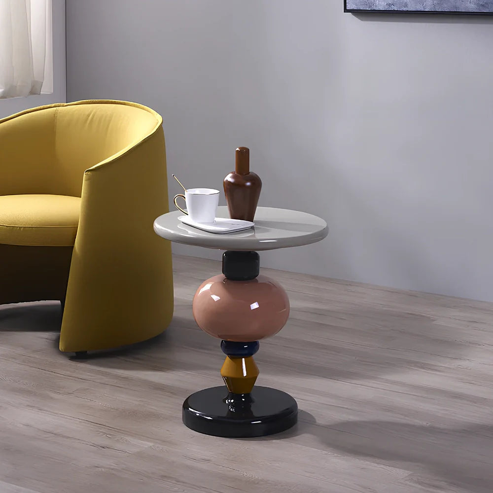 Nordic minimalist side table with 45cm diameter wood top and stainless steel base