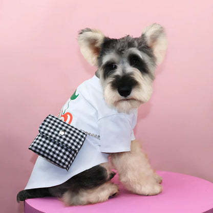 Green square lattice PU backpack for small pets, 35cm tall with mesh sides and adjustable straps