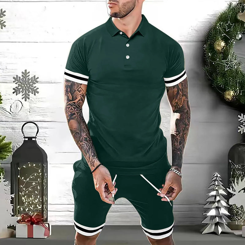 Sporty Casual Men's Two-Piece Outfit - Polo Shirt and Shorts Set