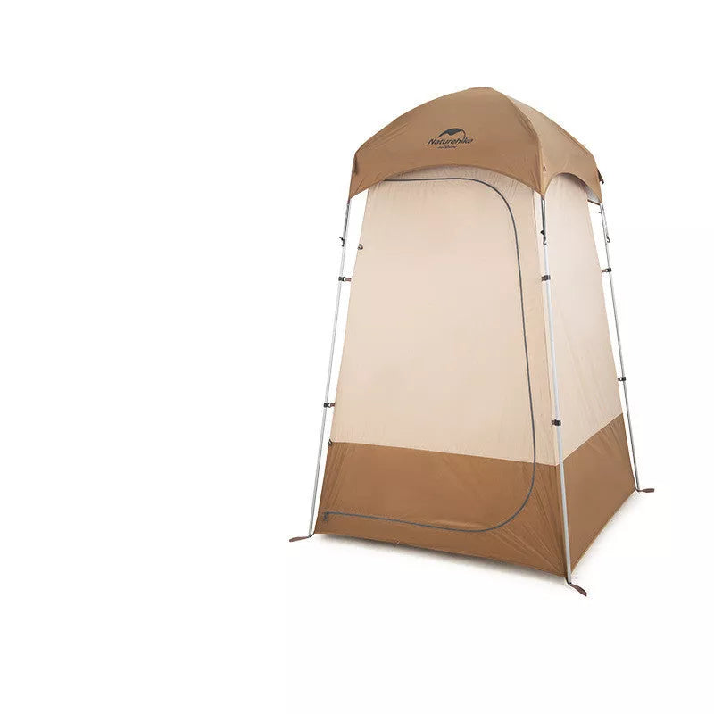 Single Person Folding Changing Shed in dark brown, offering privacy and sun protection outdoors