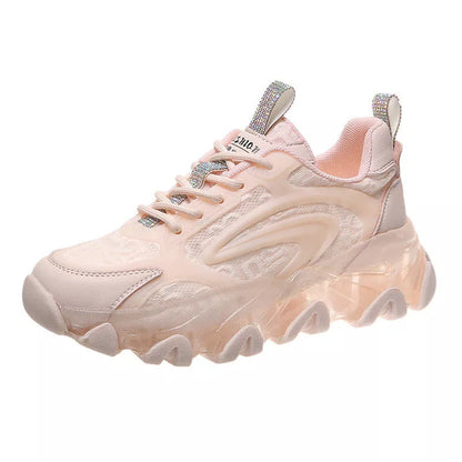 Daddy Shoes Thin Section Breathable White Net Casual Sports Shoes in white and pink