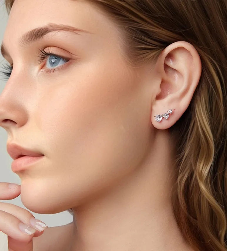 925 silver three-claw zircon earrings with geometric round shape in silver or gold colour