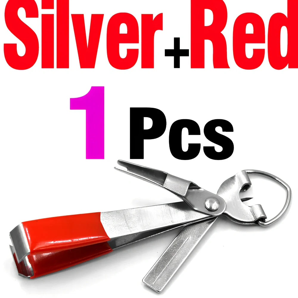 Fishing line scissors with stainless steel blades and plastic handles in silver black colour combination