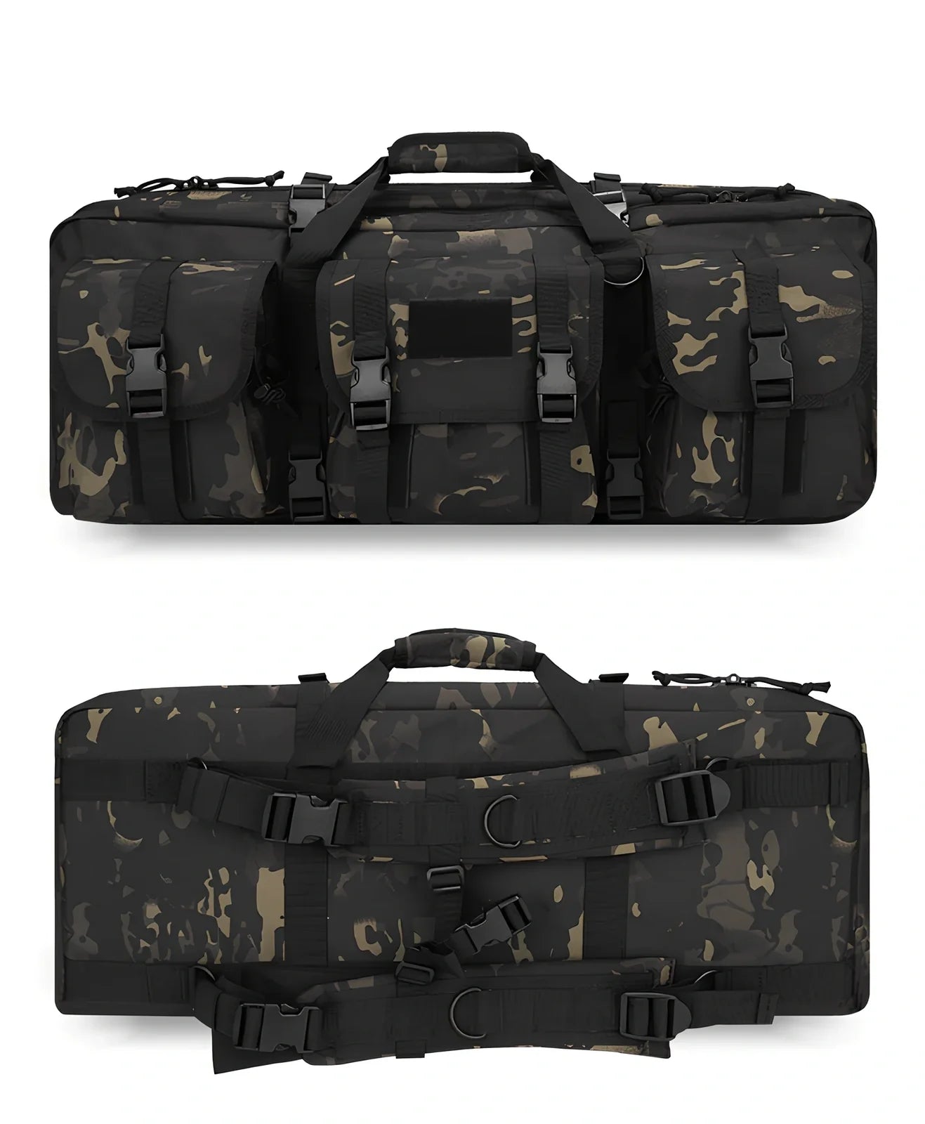 28-inch military tactical fishing bag with four compartments in black camouflage colour