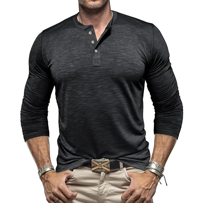 Premium long-sleeve henley shirt for men in a variety of colors and sizes