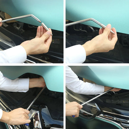 Three alloy steel dent repair crowbars with different hook sizes for automotive bodywork maintenance