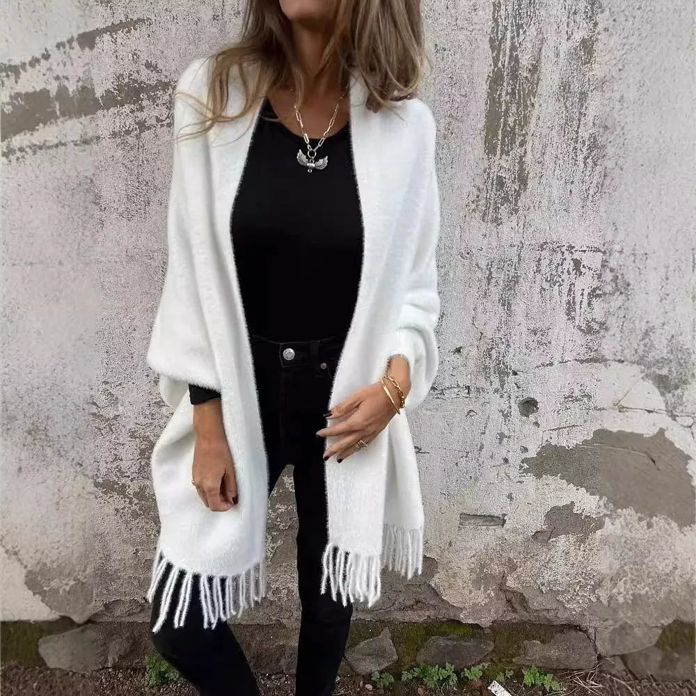 Women's Knitted Batwing Sleeve Cardigan with Tassel Design in various colors