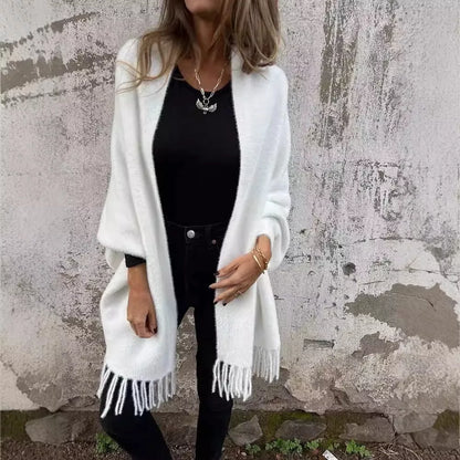 Women's Knitted Batwing Sleeve Cardigan with Tassel Design in various colors