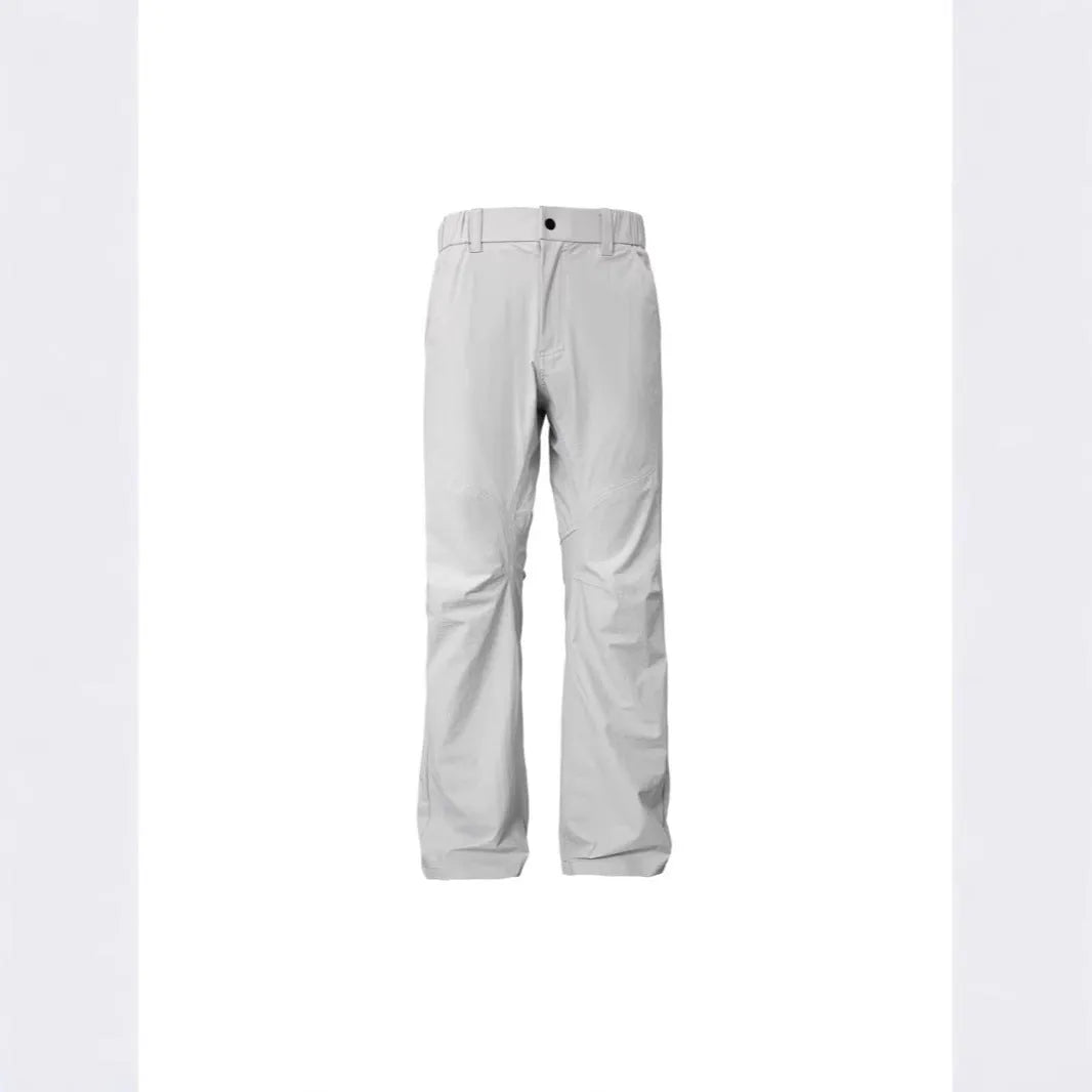 Straight leg casual trousers with elastic waistband in chemical fibre blend fabric