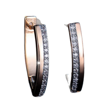Women's geometric V-shaped copper ear clips with champagne gold electroplated finish