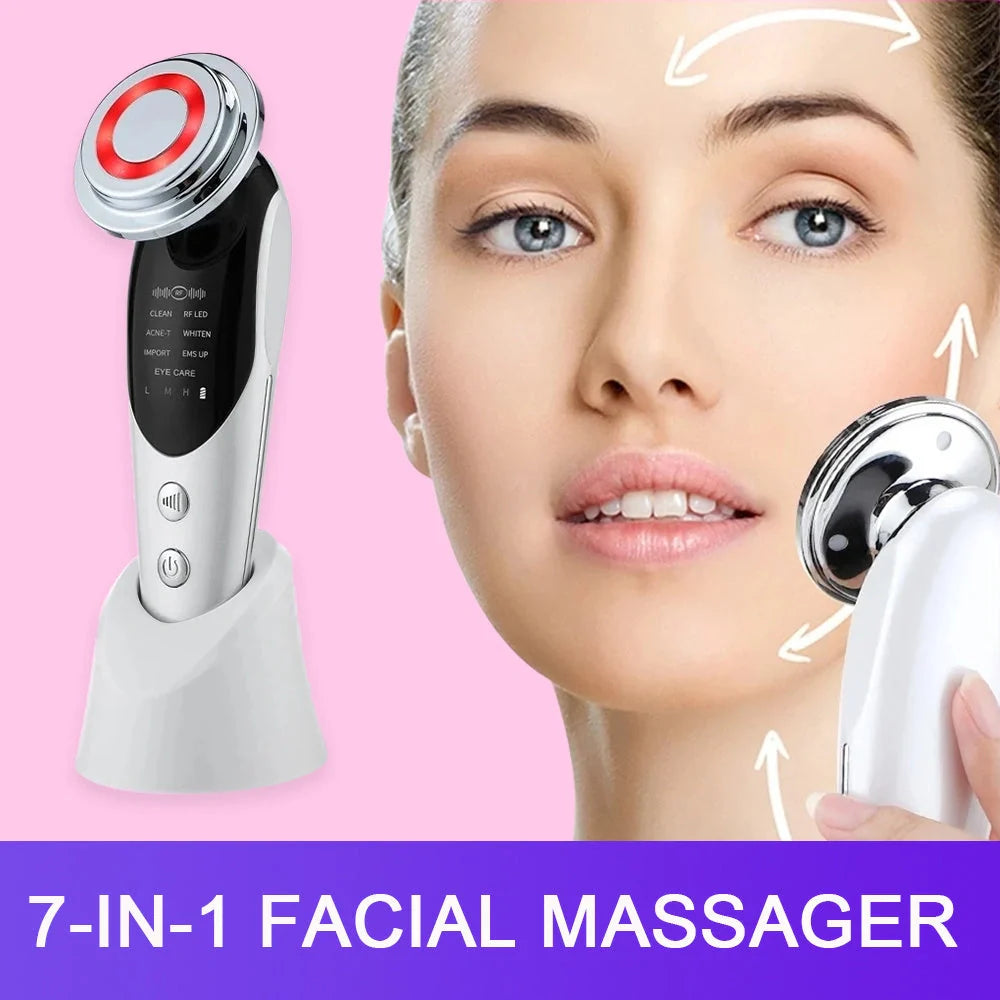 7-in-1 Facial Massager with EMS Micro-Current, Color Light Therapy, and Vibration Massage for Skin Rejuvenation, Acne Treatment, and Pore Cleansing