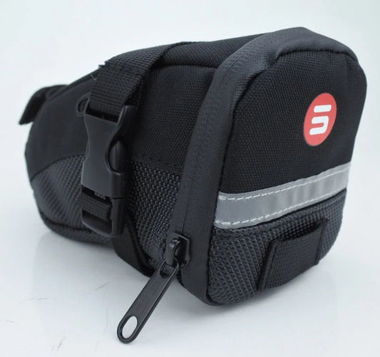 Durable Mountain Bike Tail Bag attached to a bicycle, showcasing its sleek design and waterproof storage.