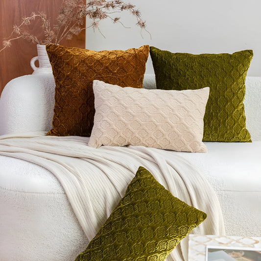 Brown gold antique style quilted cushion pillow showing three-dimensional quilting pattern and feather velvet filler