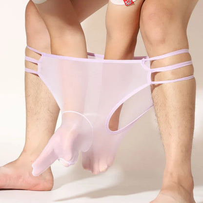 Men's transparent nylon elephant nose shorts in multiple colours on a white background.
