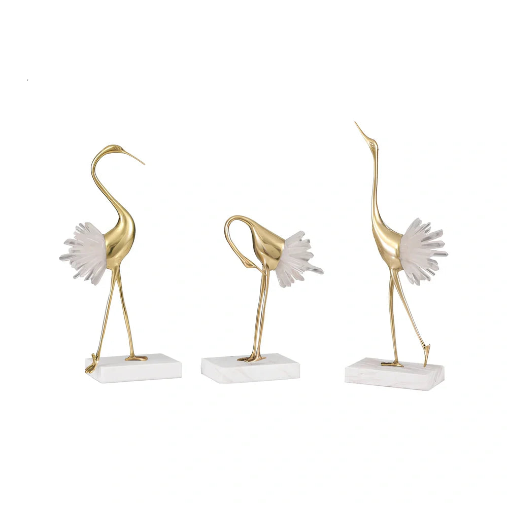 Left-facing crystal crane ornament with marble base in three size options