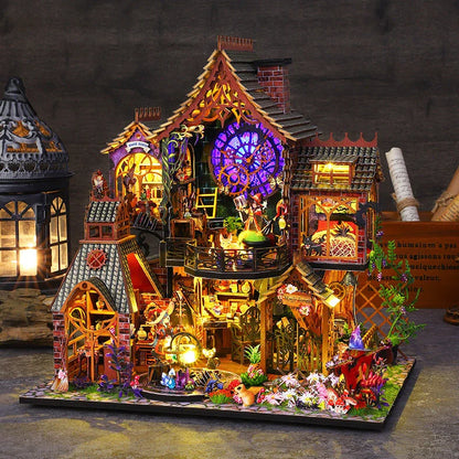 Hand-assembled 3D wooden puzzle model with LED lighting measuring 26.5×19.5×27cm