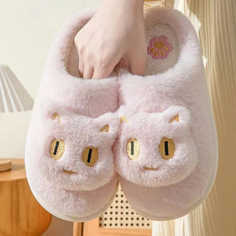Cozy cat-themed plush slippers with soft, plush fabric and memory foam insoles for comfortable all-day wear