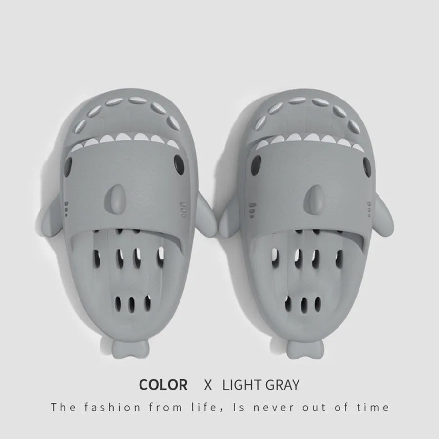 Shark slippers with drain holes, EVA quick-drying shower shoes, unisex open toe slides
