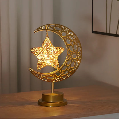 LED modelling lamp with iron shell, 13x14x28cm dimensions, multiple decorative styles including moon and star designs