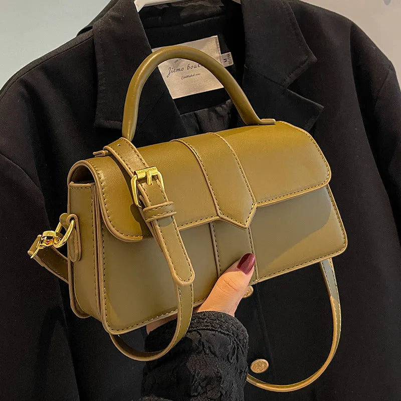 Women's beige messenger bag with horizontal square shape, 22cm width, and file compartment for commuting