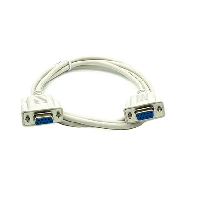 Close-up of a milky white DB9 female-to-female RS232 serial cable, 1.5 metres long.