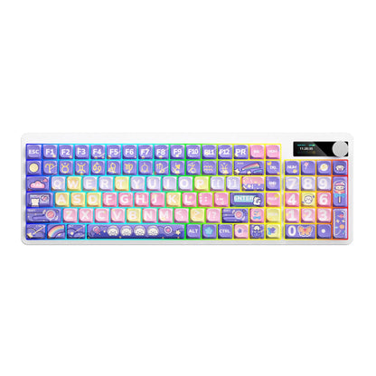 Black iron cow layout mechanical keyboard with RGB backlighting on a desk.