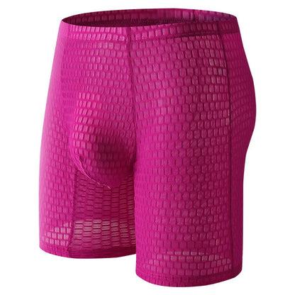 Men's solid colour lace hip lifting boxer shorts in rose red with shaping function