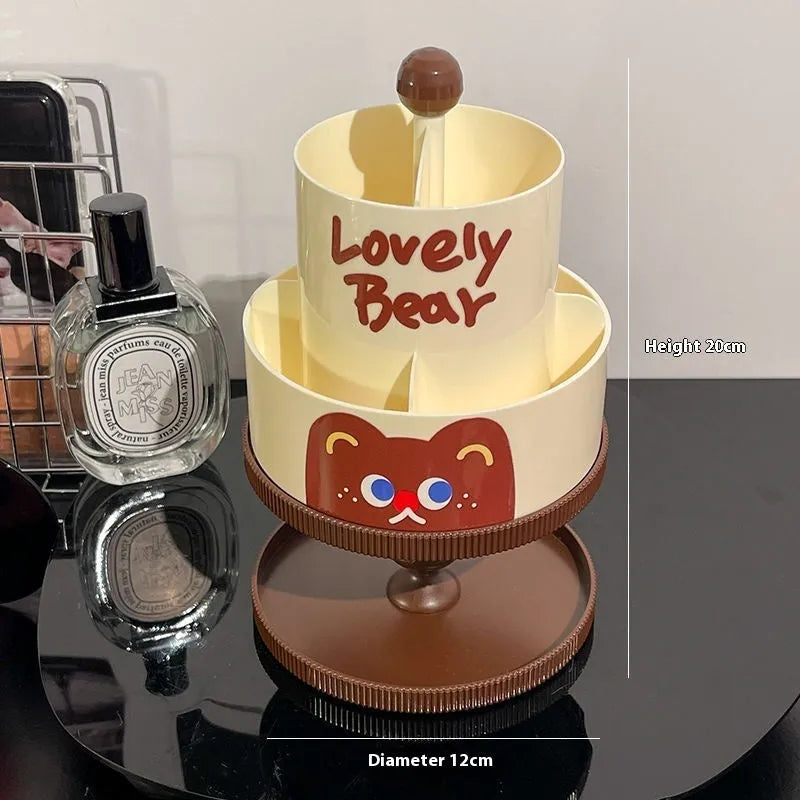 Rotating cosmetic brush barrel in beige colour with storage rack, showing Japanese-style design and 18L capacity