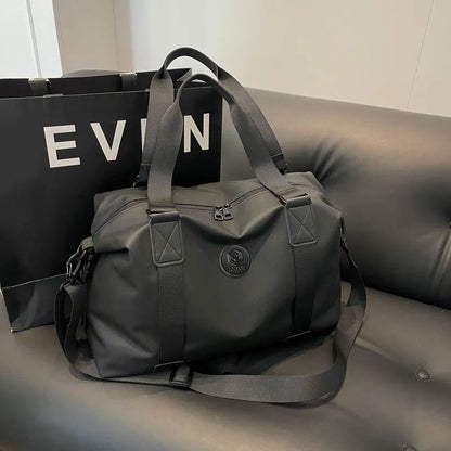 Waterproof Oxford cloth travel bag with dry wet separation compartments in black colour option