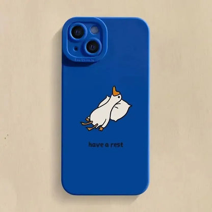 Black silicone iPhone case with a raised carved cartoon duck design on the back.