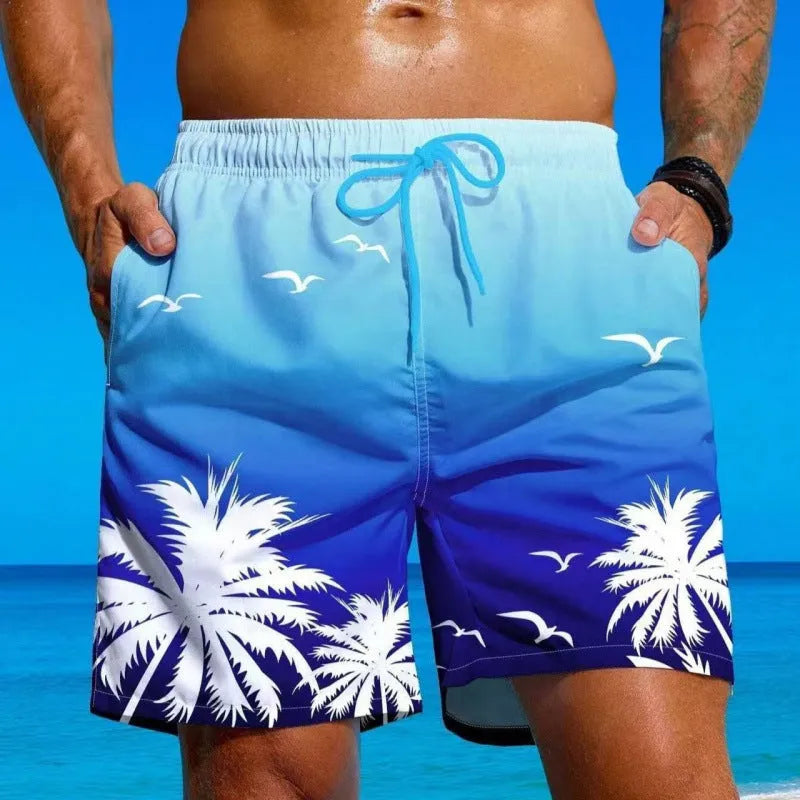 Men's loose fit swimming trunks in ethnic pattern with medium elastic waistband