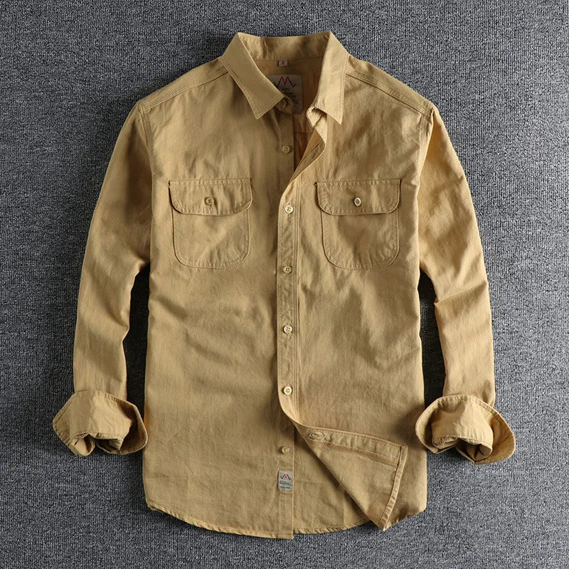 Men's Long Sleeve Casual Shirt in Cotton, Regular Fit Button-Up Cardigan Style Shirt for Men in Light Blue or White, Spring Wear Sizes M L XL 2XL Available with Asian Sizing Guide