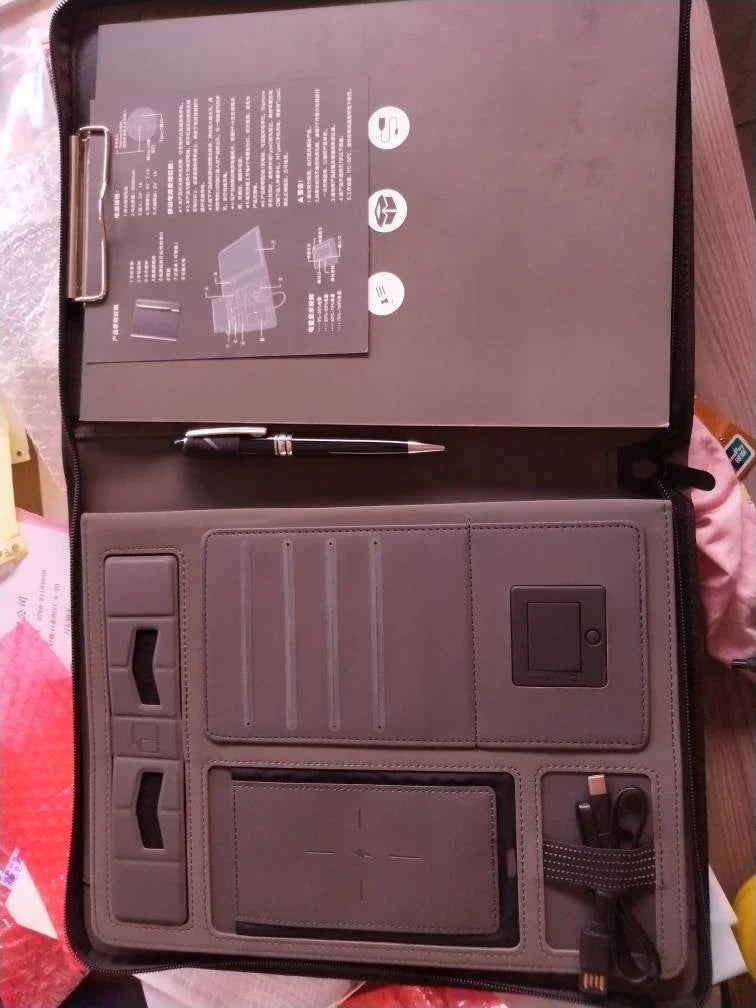 Premium Business Organizer with Wireless Charging Power Bank, File Holder, and Notepad