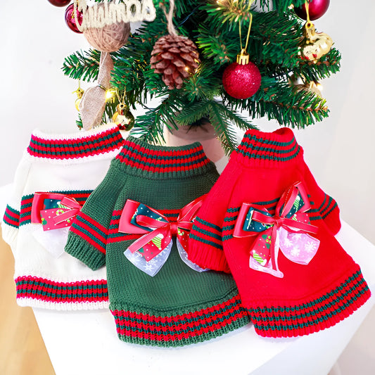 Red and green dog Christmas jumper showing festive design with size guide for dogs 1-9kg