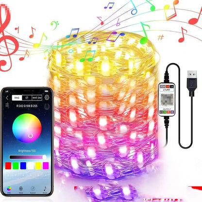 20-metre copper wire LED light string with 200 warm white beads and smartphone app control