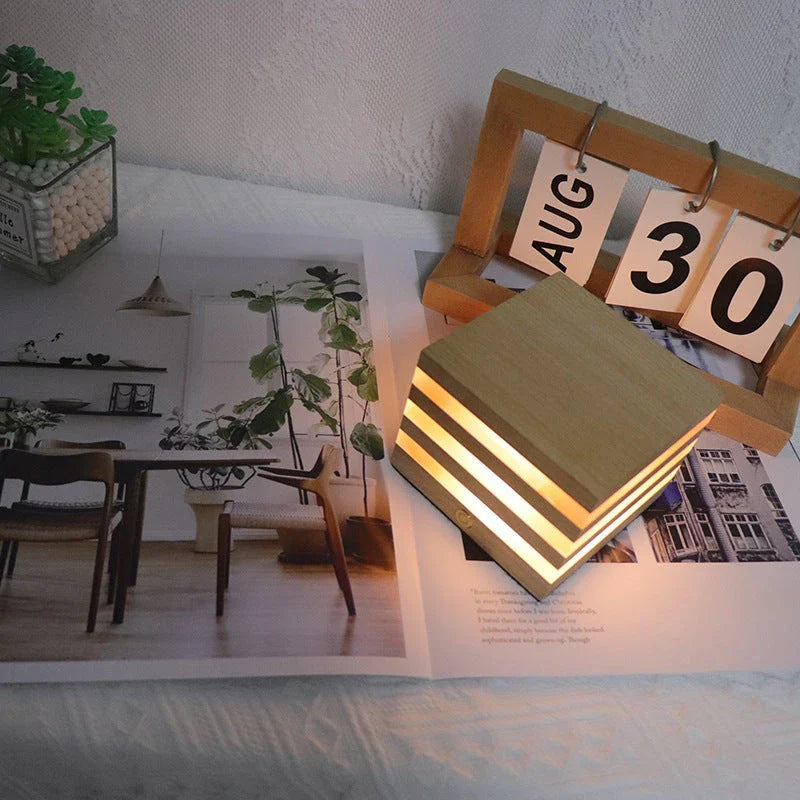 Wooden night light with pastoral design, providing soft, cozy illumination in a bedroom or living room