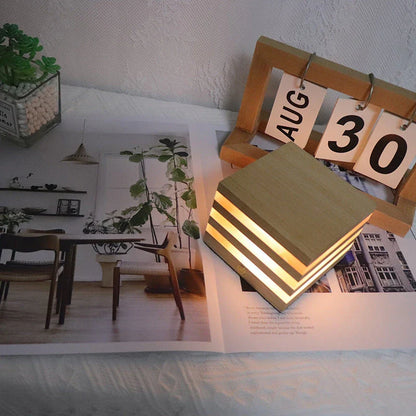 Wooden night light with pastoral design, providing soft, cozy illumination in a bedroom or living room