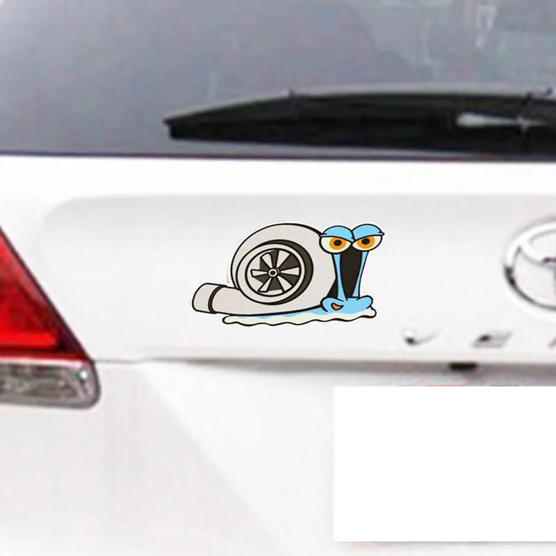 Reflective cartoon snail car sticker measuring 12x8cm with adhesive backing