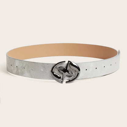 Women's retro PU leather belt with oval alloy buckle in thick over 4cm width, shown in grey white colour.