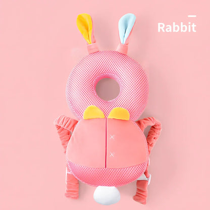 Toddler head protection pad with animal character design showing 33cm by 19cm dimensions