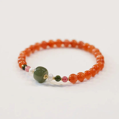 Natural Sichuan cherry red south red agate women's bracelet with round beads in ethnic retro style