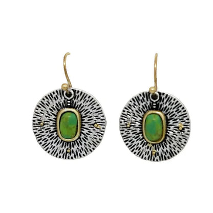 Turquoise colour separation antique silver alloy earrings with electroplating treatment