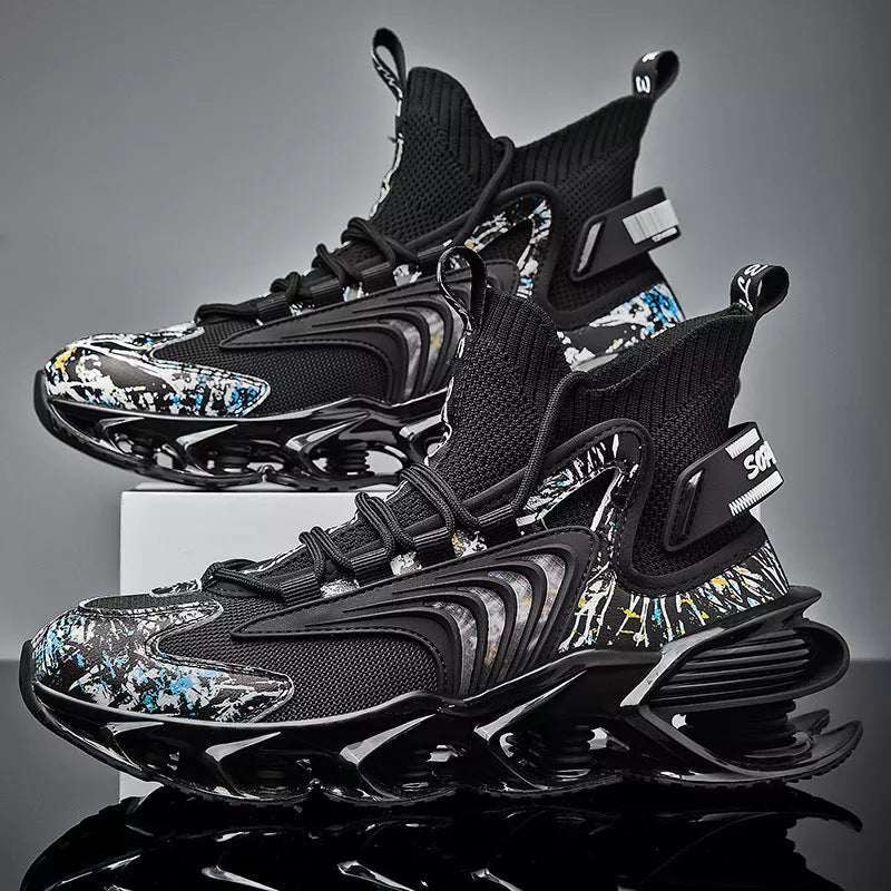 Flying Woven Large Size Mesh Men's Shoes in white, black, and beige