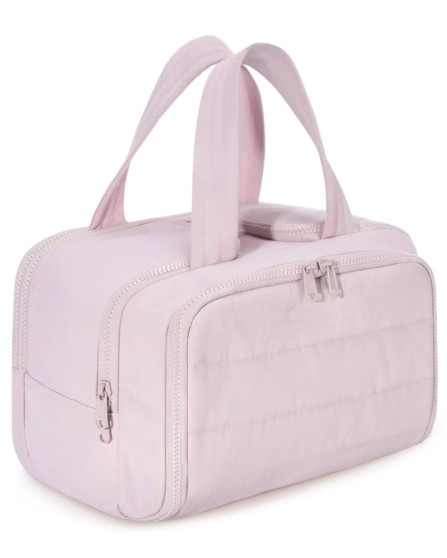 Travel toiletry bag with wide-open design showing 29.97cm length, available in six colours including black and pink